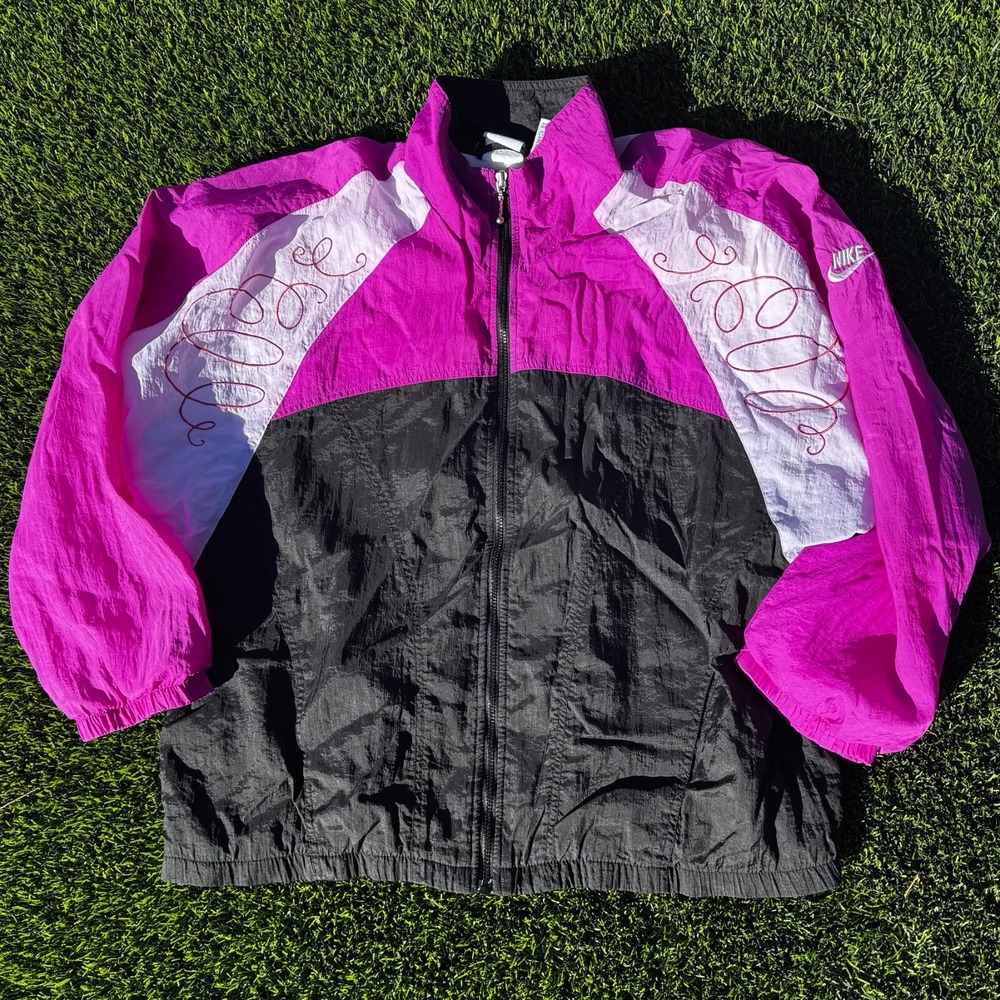 Vintage Nike 90's Windbreaker Track Jacket Size Large‎ Black Pink Women